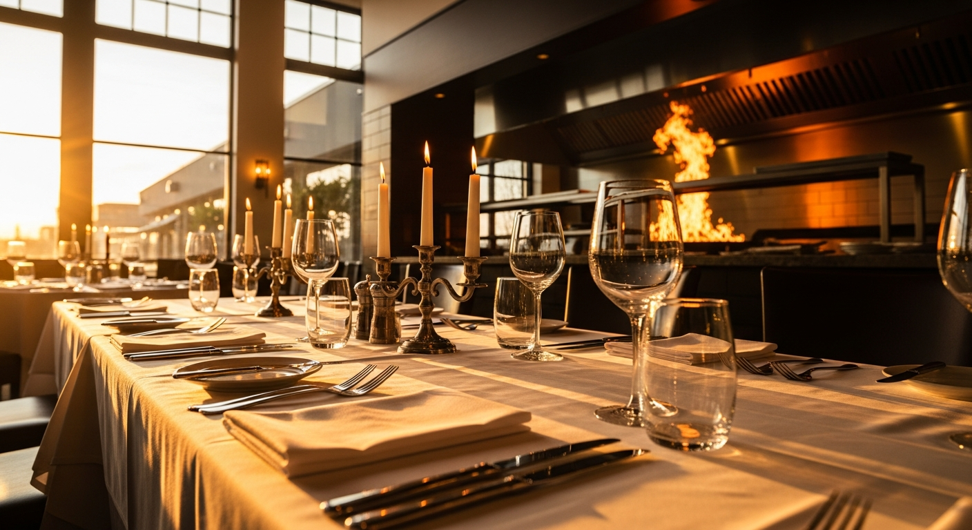 Table dressee avec elegance dans la salle principale du restaurant